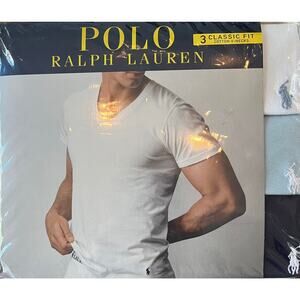 M2-93 POLO RALPH LAUREN NWT Men's VNeck TShirt 3PACK 100% Cotton Medium